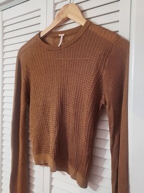 Free People Scoop Neck Lightweight Sweater- Camel /Brown